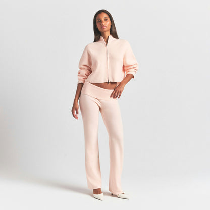 Skims Sweater Knits Ribbed Mock Neck Zip Up Primrose