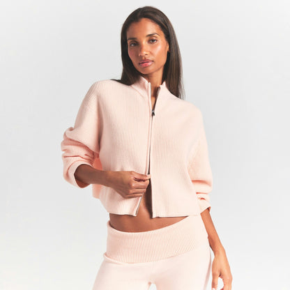 Skims Sweater Knits Ribbed Mock Neck Zip Up Primrose