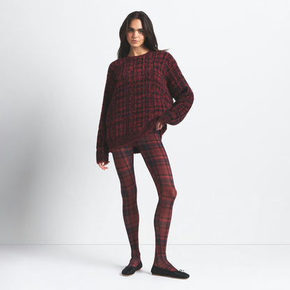 Skims Cozy Oversized Crewneck Pullover Merlot Navy Plaid