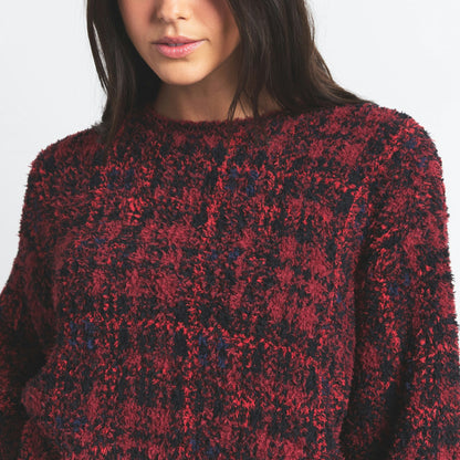 Skims Cozy Oversized Crewneck Pullover Merlot Navy Plaid