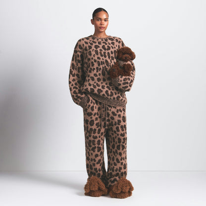 Skims Cozy Oversized Crewneck Pullover Sienna Leopard Print