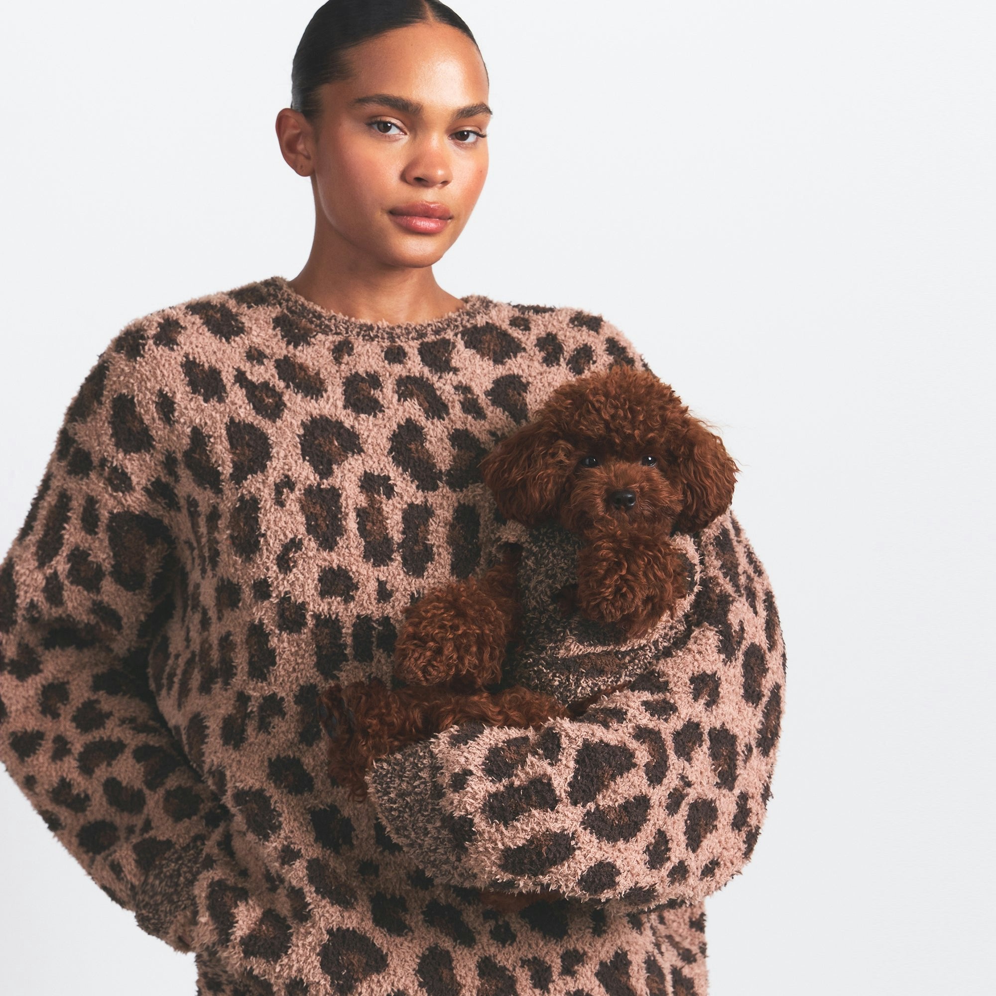 Skims Cozy Oversized Crewneck Pullover Sienna Leopard Print