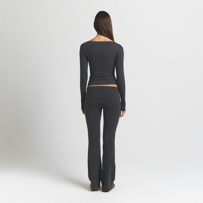 Skims Cotton Jersey Long Sleeve Boatneck Top Ash