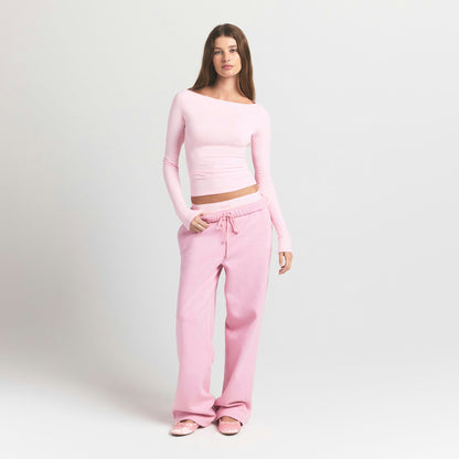 Skims Cotton Jersey Long Sleeve Boatneck Top Cherry Blossom