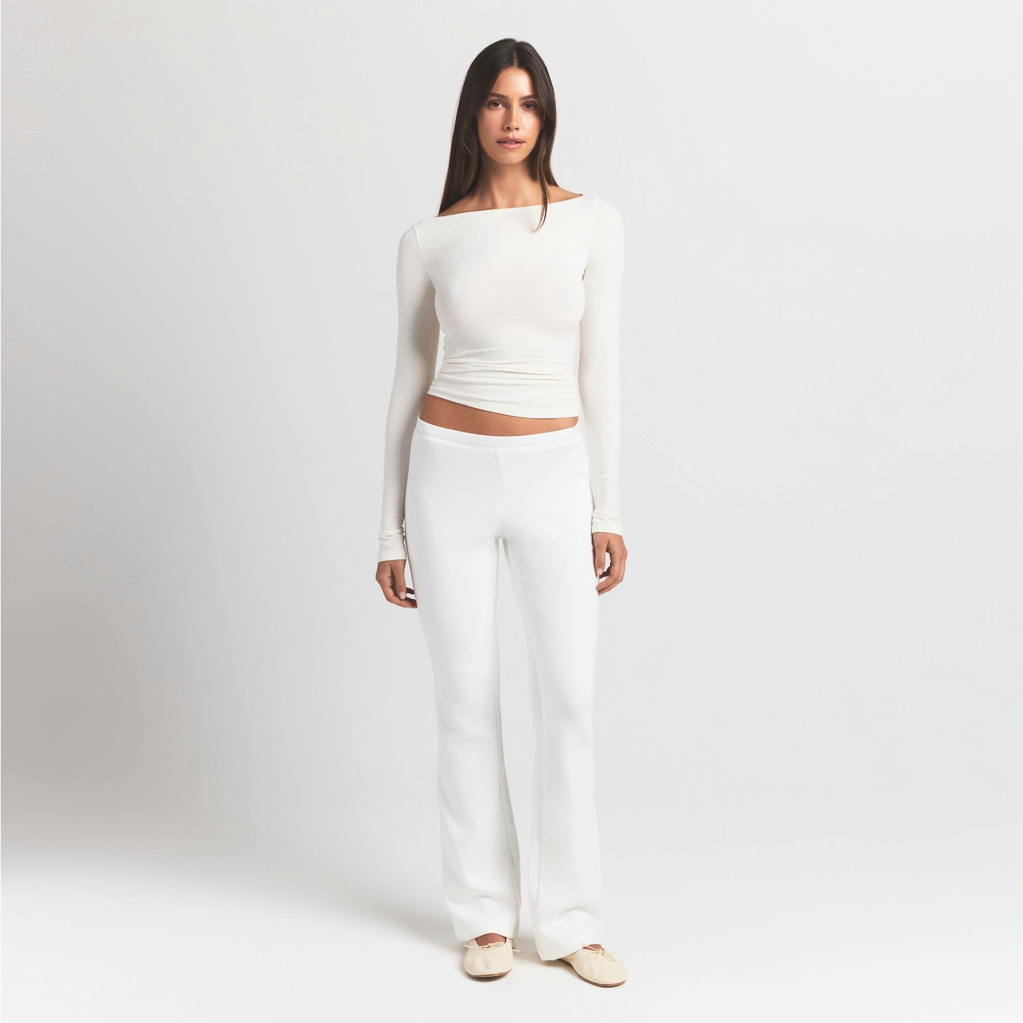 Skims Cotton Jersey Long Sleeve Boatneck Top Marble