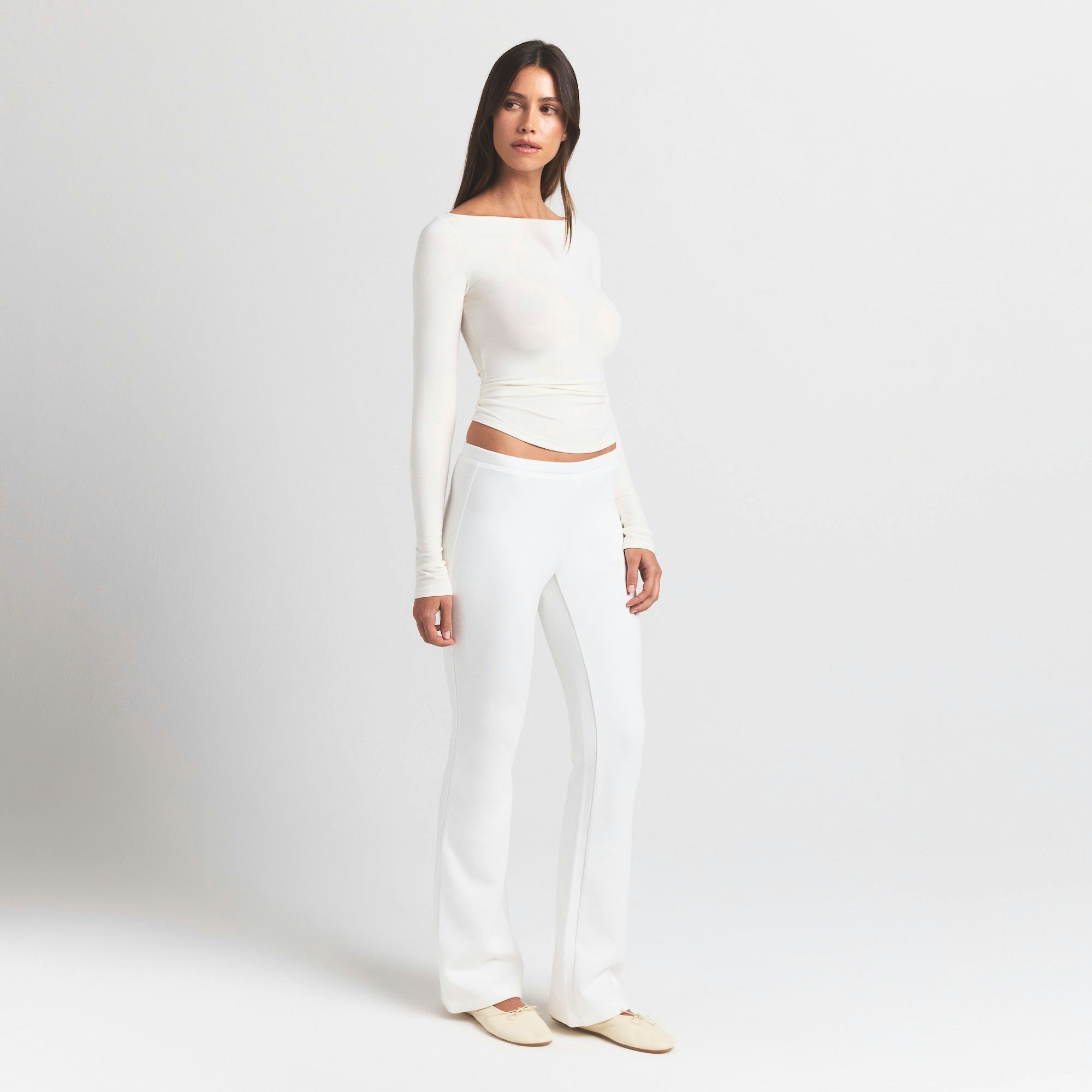 Skims Cotton Jersey Long Sleeve Boatneck Top Marble