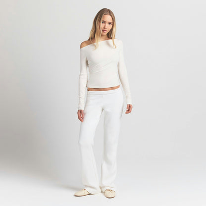 Skims Cotton Jersey Long Sleeve Boatneck Top Marble