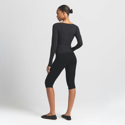 Skims Cotton Jersey Long Sleeve Boatneck Top Soot