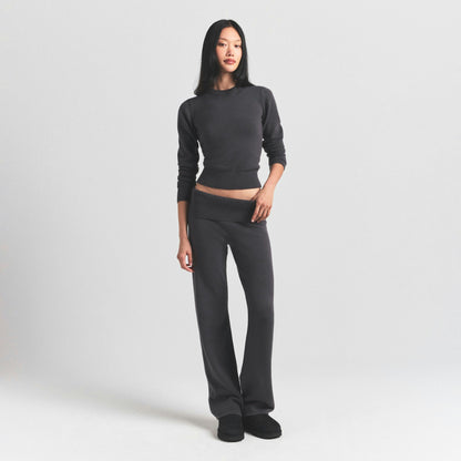 Skims Sweater Knits Ribbed Long Sleeve Fitted Crew Neck Ash
