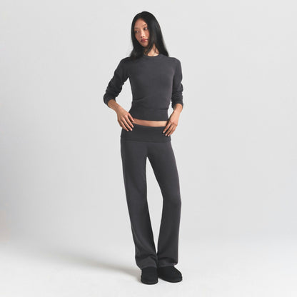Skims Sweater Knits Ribbed Long Sleeve Fitted Crew Neck Ash