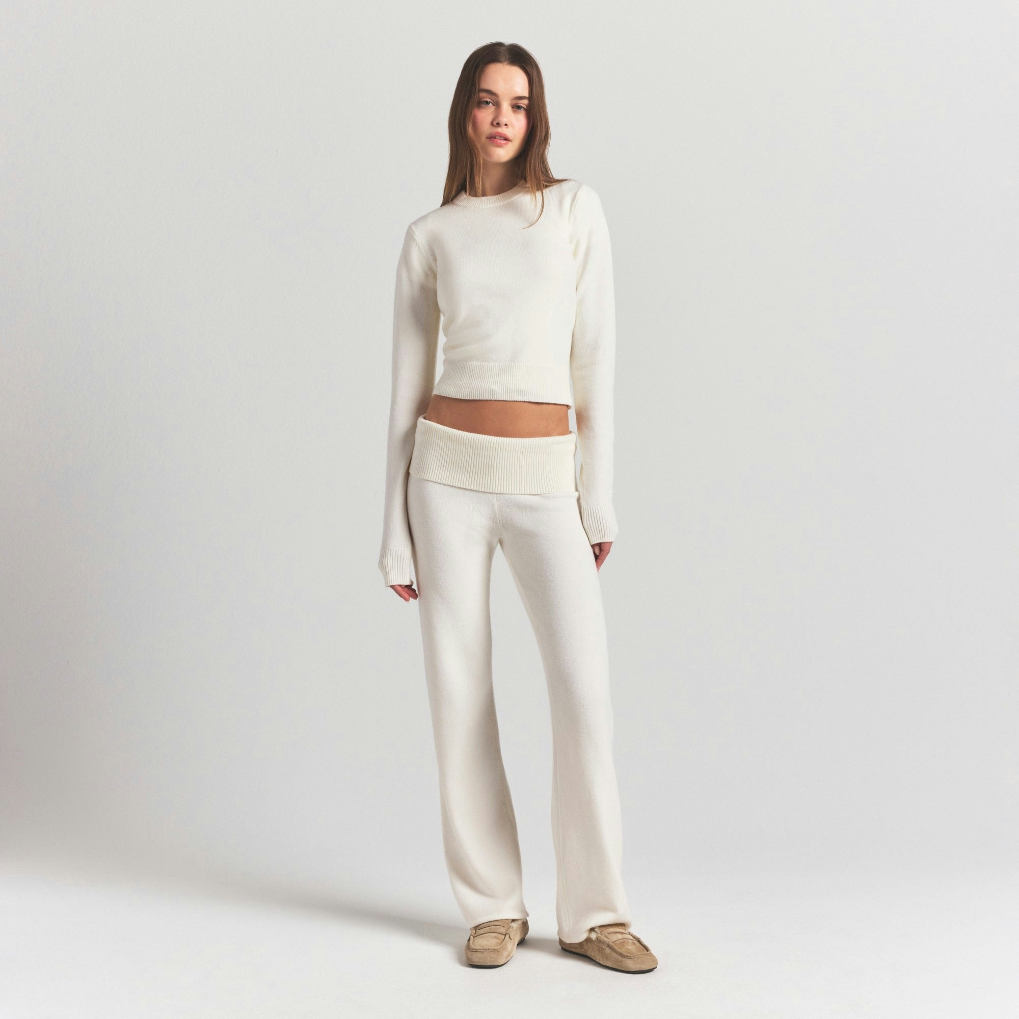 Skims Sweater Knits Ribbed Long Sleeve Fitted Crew Neck Ivory