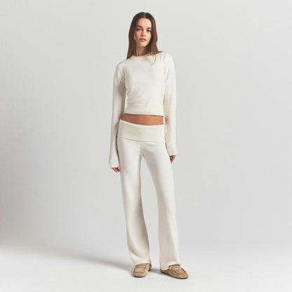 Skims Sweater Knits Ribbed Long Sleeve Fitted Crew Neck Ivory
