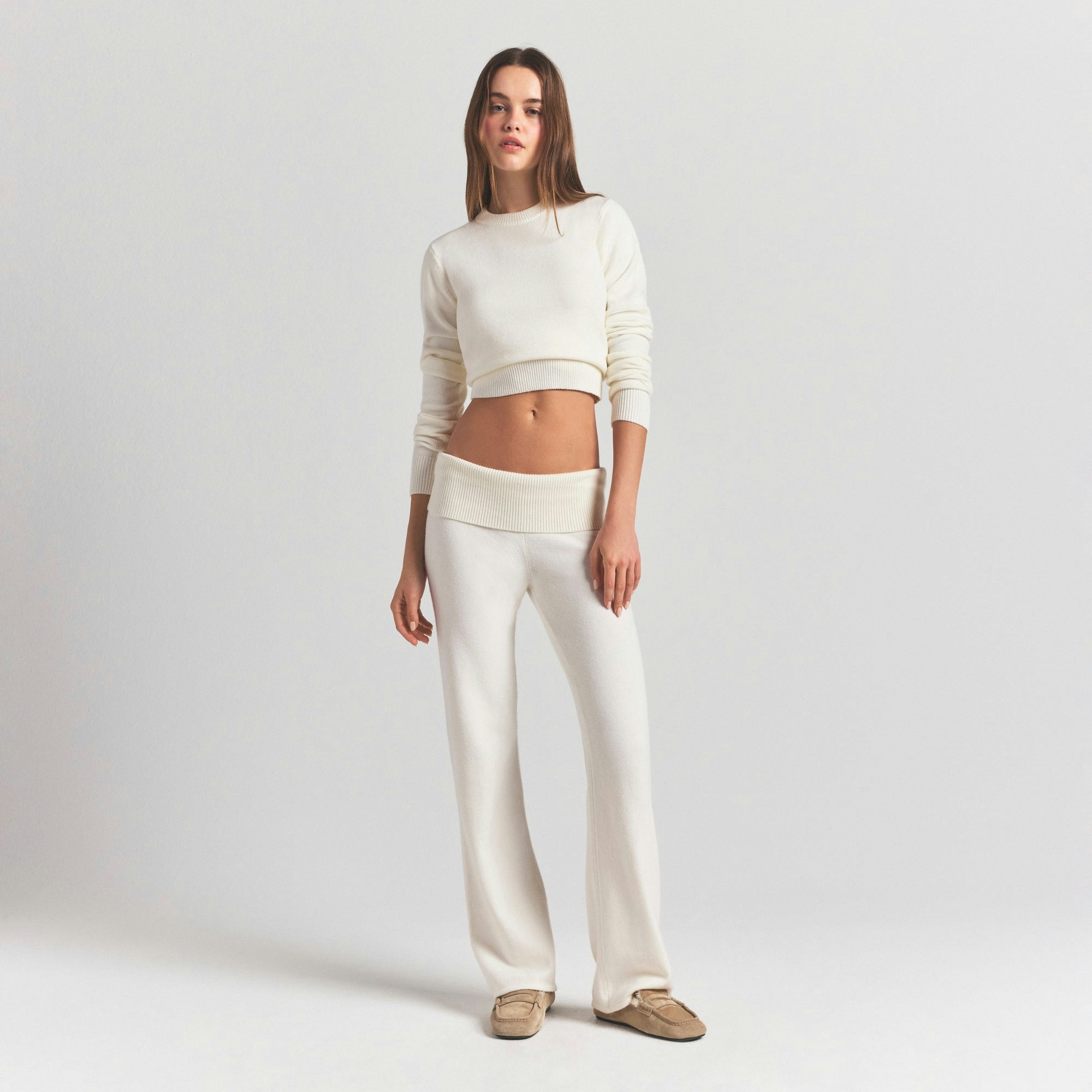 Skims Sweater Knits Ribbed Long Sleeve Fitted Crew Neck Ivory
