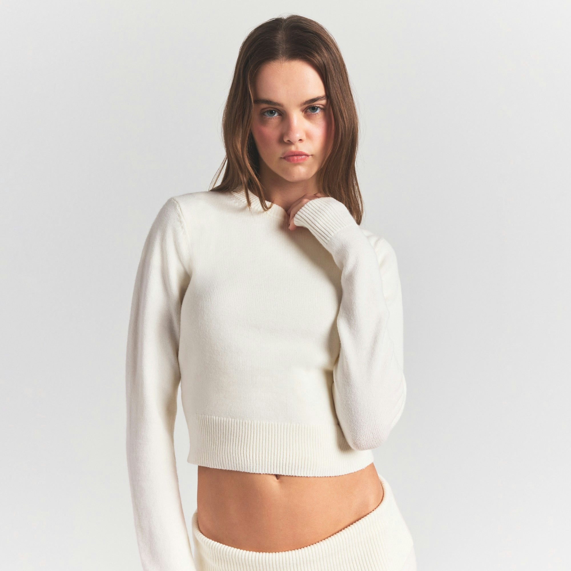 Skims Sweater Knits Ribbed Long Sleeve Fitted Crew Neck Ivory