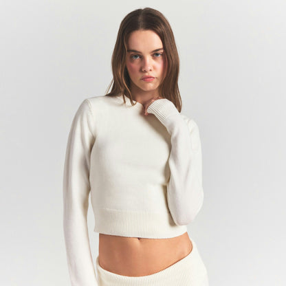 Skims Sweater Knits Ribbed Long Sleeve Fitted Crew Neck Ivory