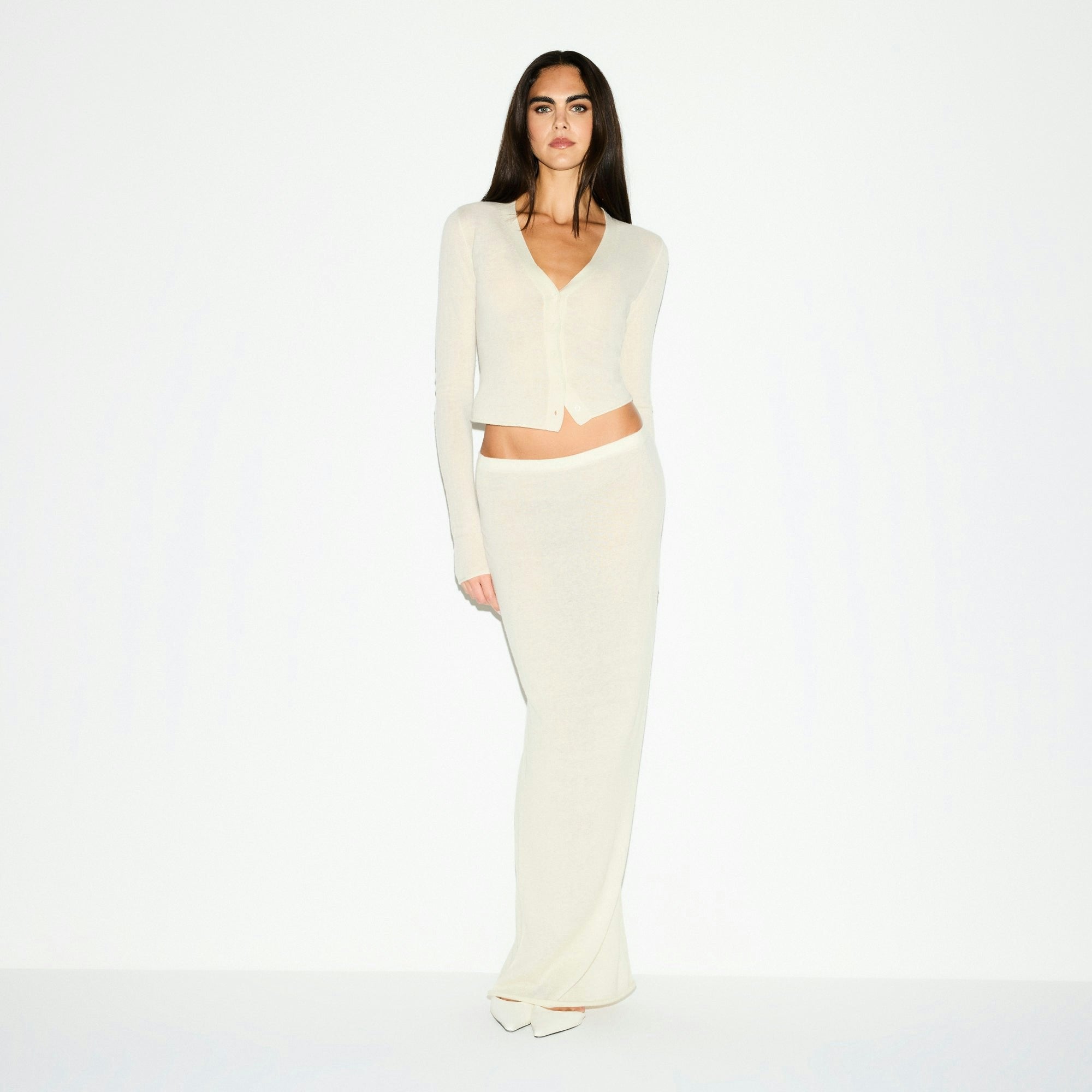Skims Featherweight Cashmere Cardigan Egret