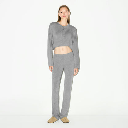 Skims Lightweight Modal Cropped Henley Dark Heather Grey