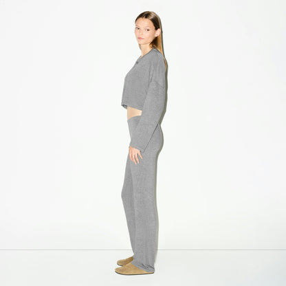 Skims Lightweight Modal Cropped Henley Dark Heather Grey