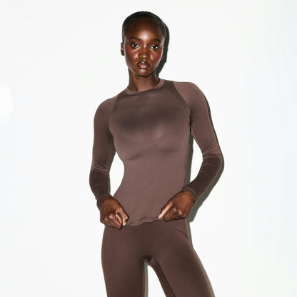 Skims Nikeskims Airy Long Sleeve Crew Neck Top Dark Sepia