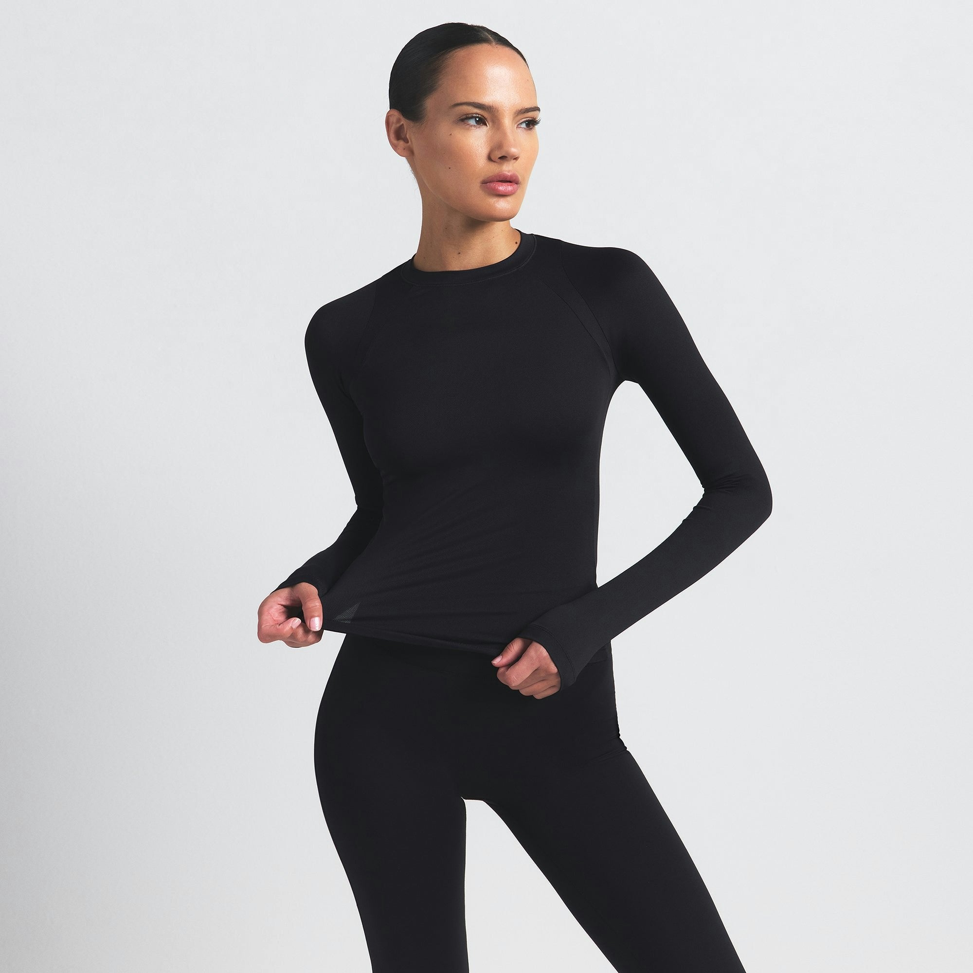 Skims Nikeskims Airy Long Sleeve Crew Neck Top Obsidian