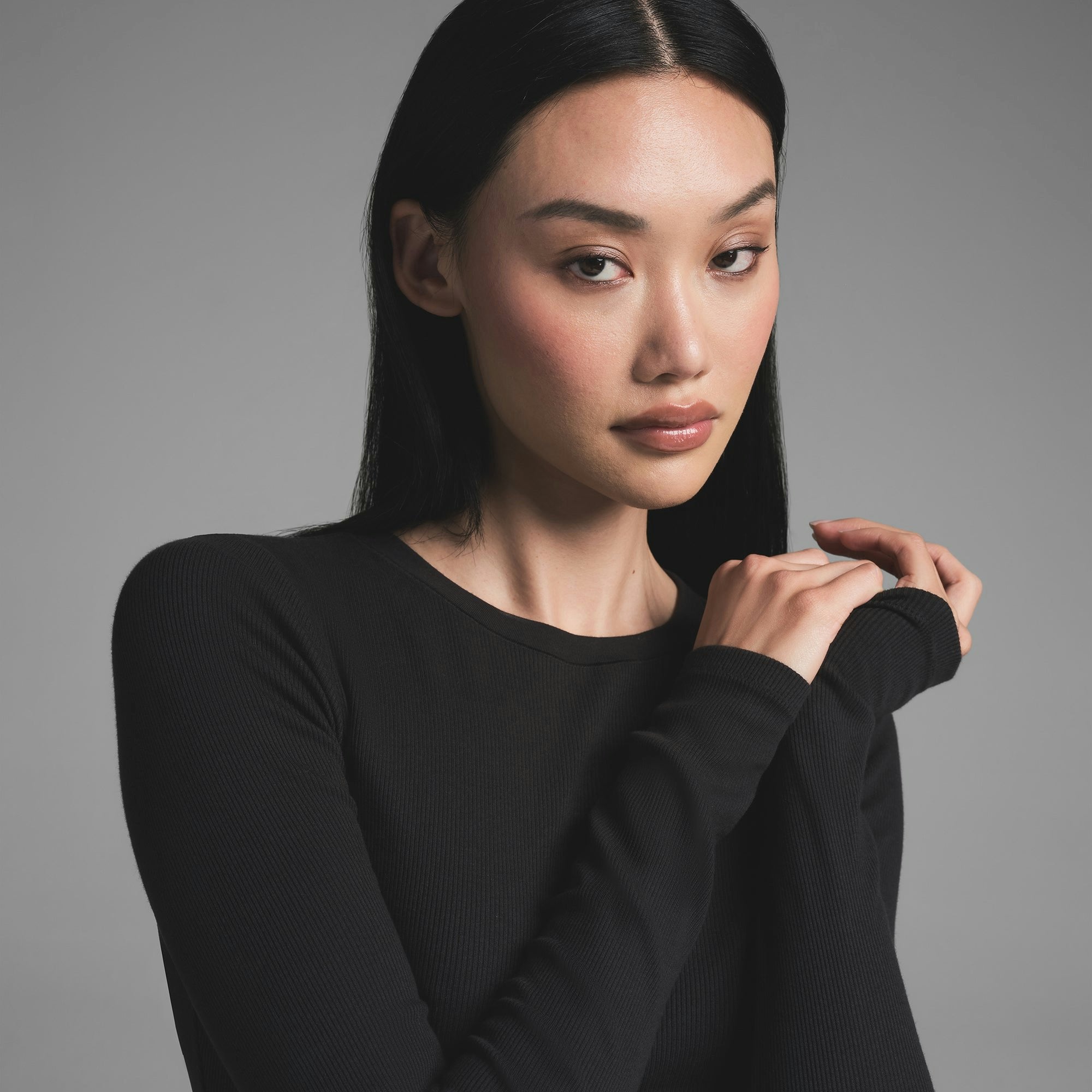 Skims Cotton Rib Long Sleeve T-Shirt Soot