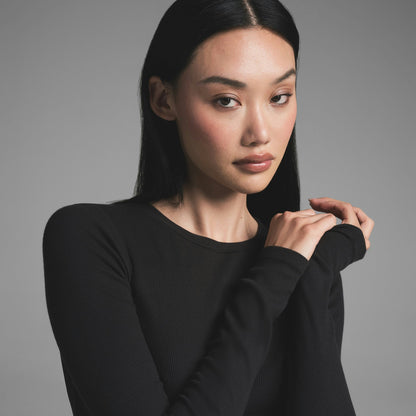 Skims Cotton Rib Long Sleeve T-Shirt Soot