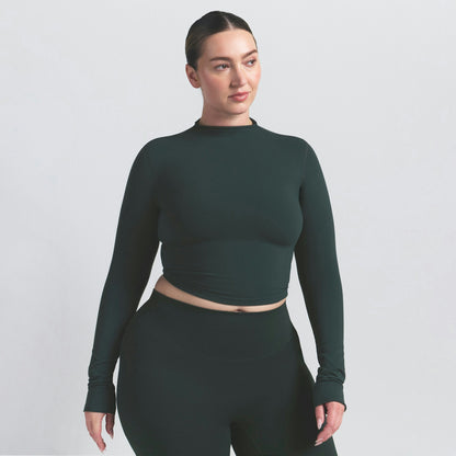 Skims Nikeskims Vintage Seamless Mock Neck Crop Top Dark Teal