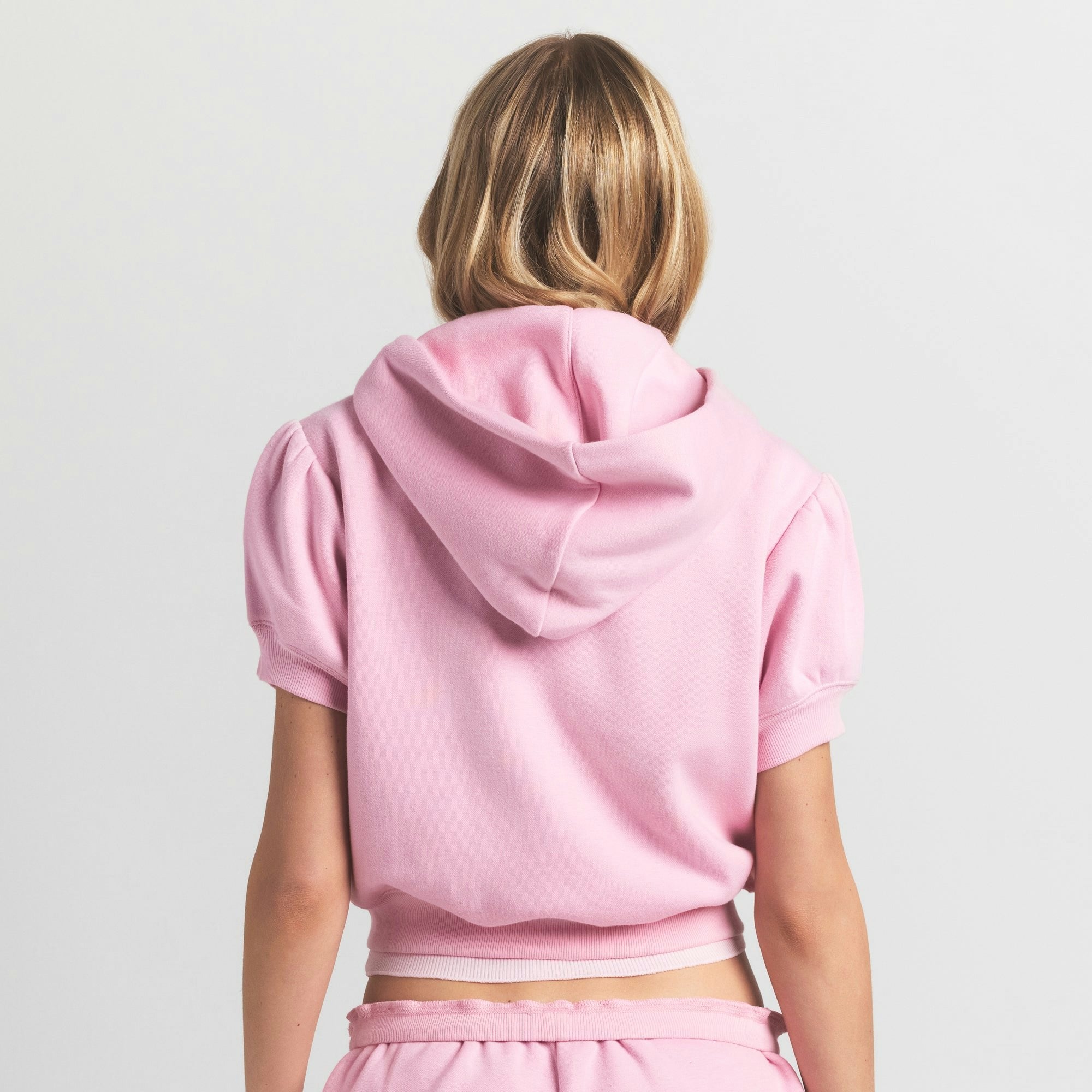 Skims Cotton Fleece Bubble Sleeve Cropped Zip Up Halite