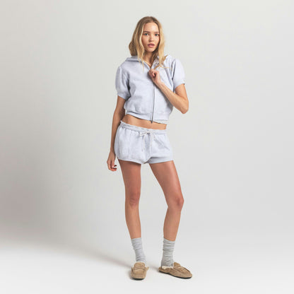 Skims Cotton Fleece Bubble Sleeve Cropped Zip Up Light Heather Grey