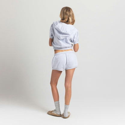 Skims Cotton Fleece Bubble Sleeve Cropped Zip Up Light Heather Grey
