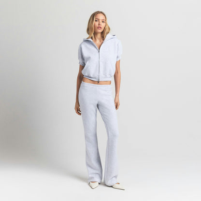 Skims Cotton Fleece Bubble Sleeve Cropped Zip Up Light Heather Grey