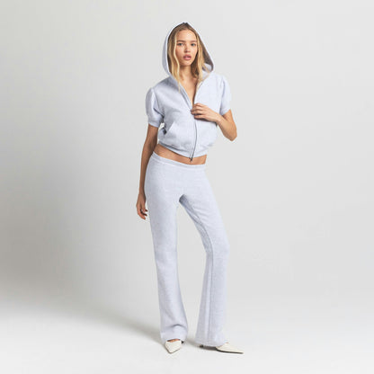 Skims Cotton Fleece Bubble Sleeve Cropped Zip Up Light Heather Grey