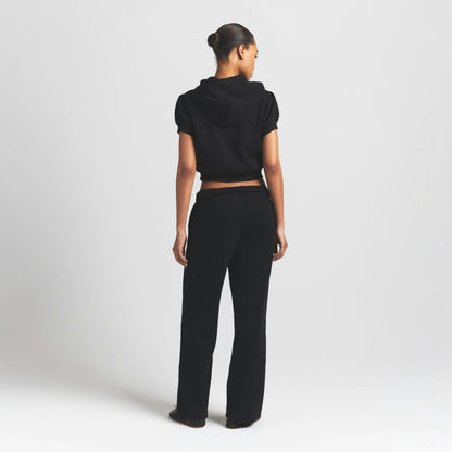 Skims Cotton Fleece Bubble Sleeve Cropped Zip Up Onyx