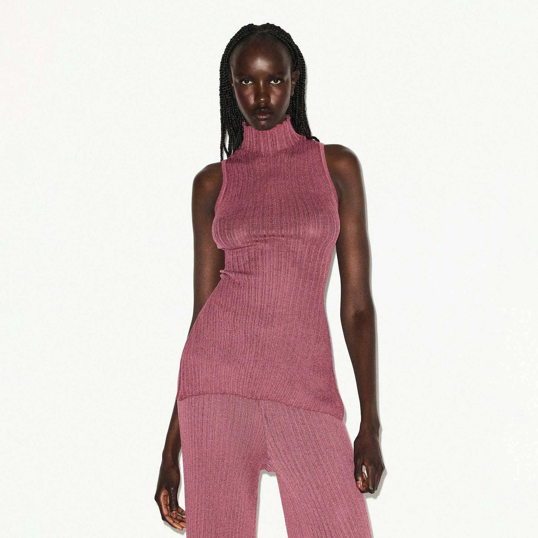 SHEER KNIT MOCK NECK TUNIC