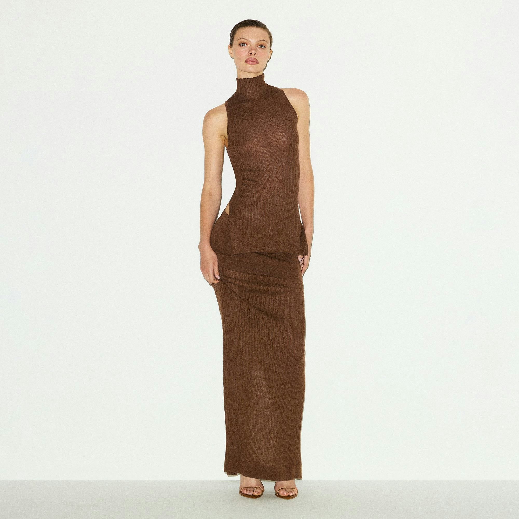 SHEER KNIT MOCK NECK TUNIC