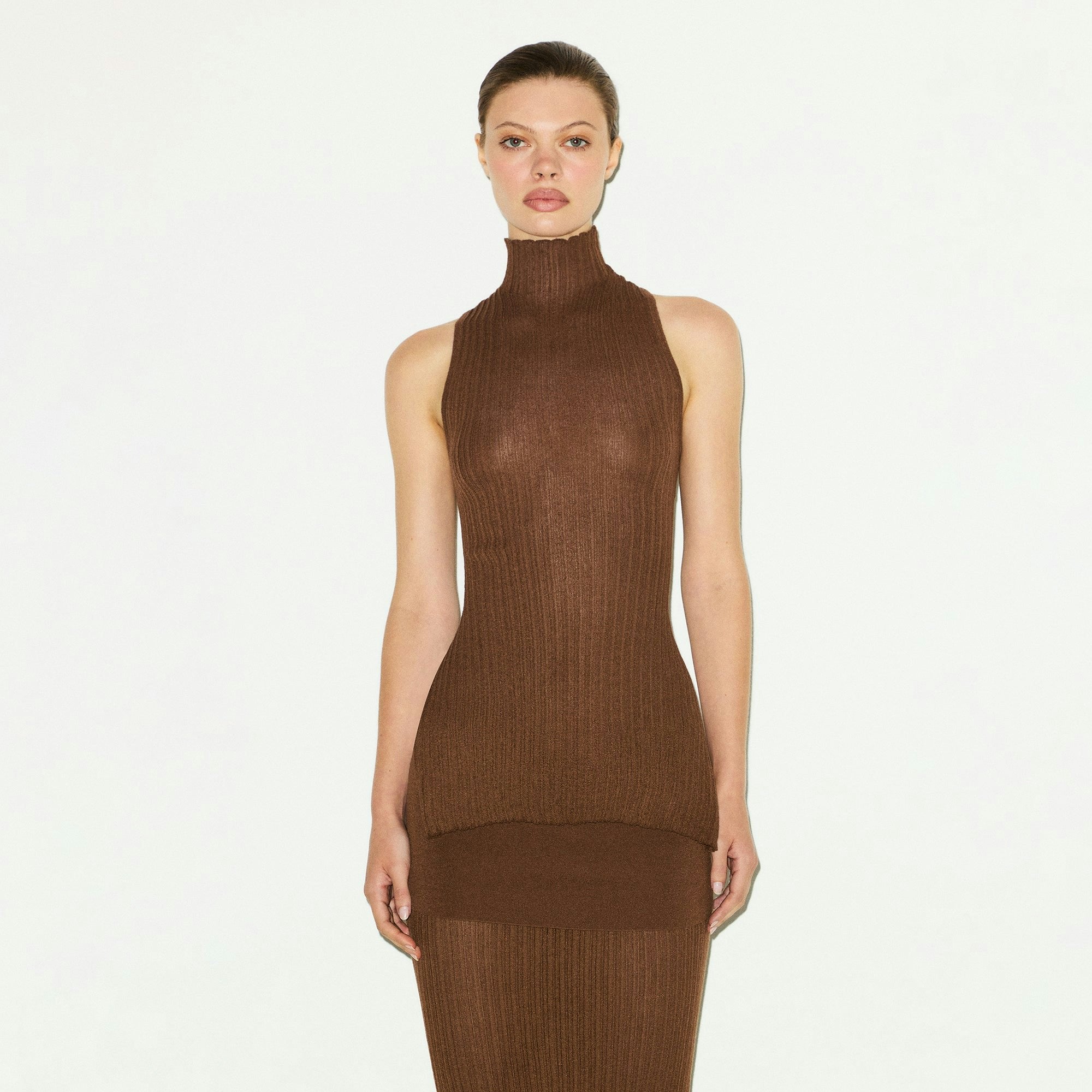 SHEER KNIT MOCK NECK TUNIC