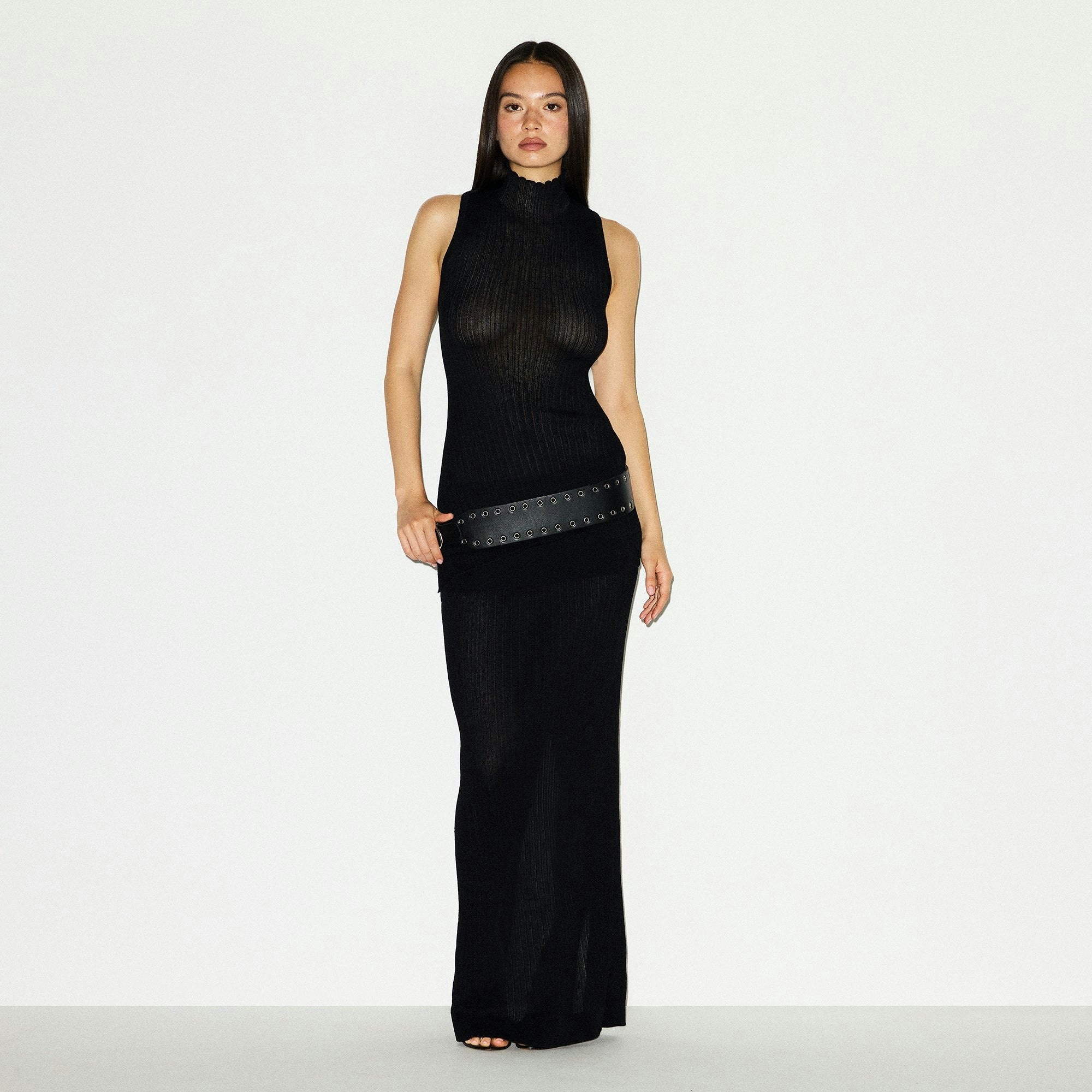 SHEER KNIT MOCK NECK TUNIC