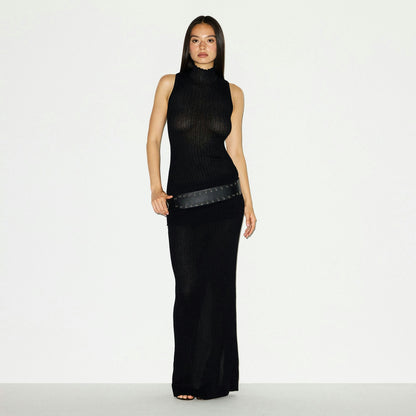 SHEER KNIT MOCK NECK TUNIC