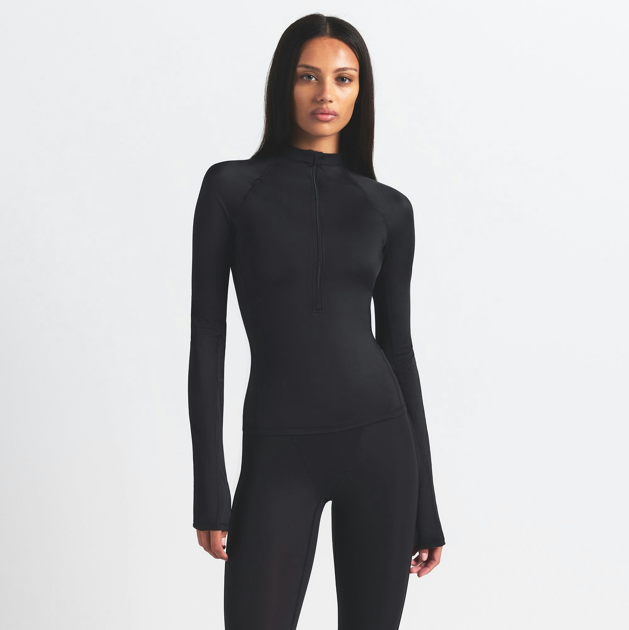 Skims Nikeskims Shine Long Sleeve Half Zip Obsidian