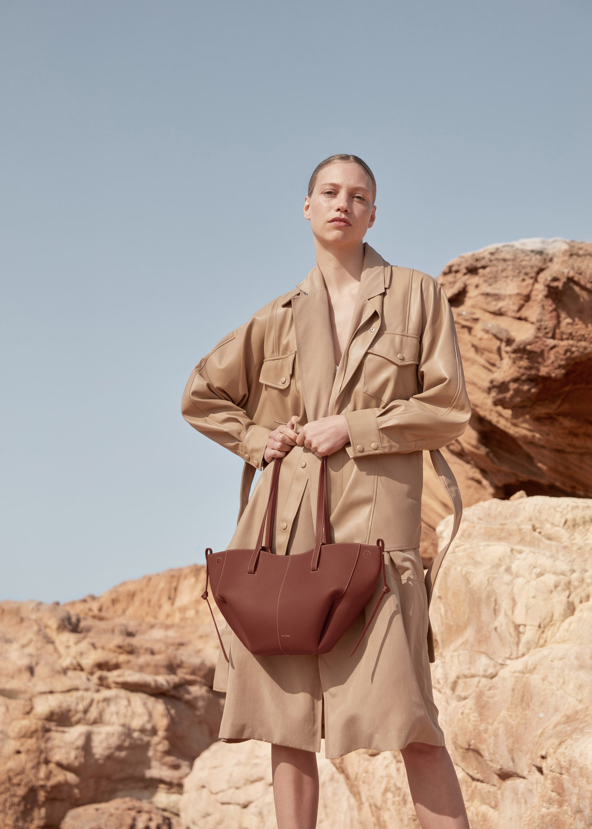 Polene Cyme Mini Textured Cognac
