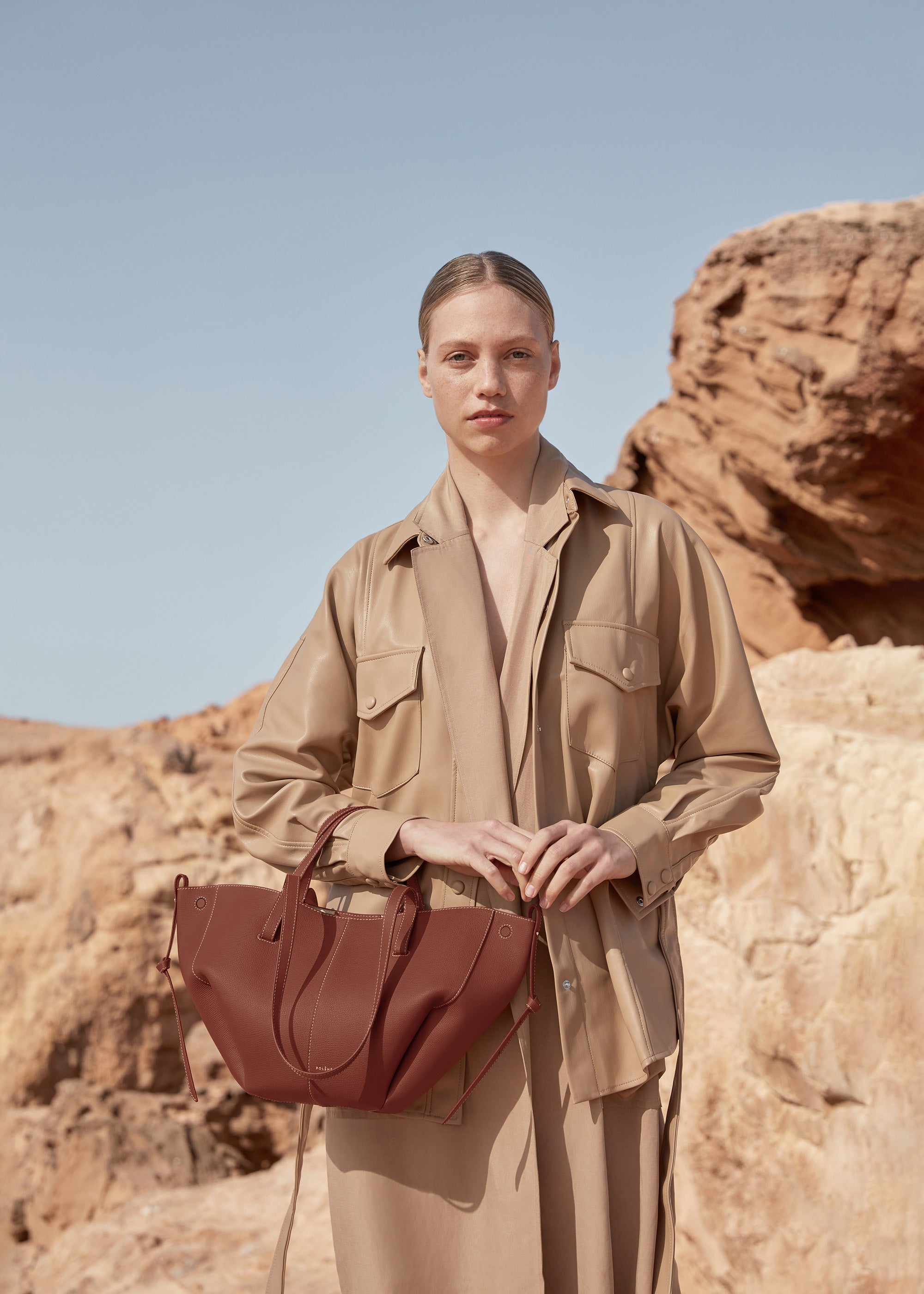 Polene Cyme Mini Textured Cognac