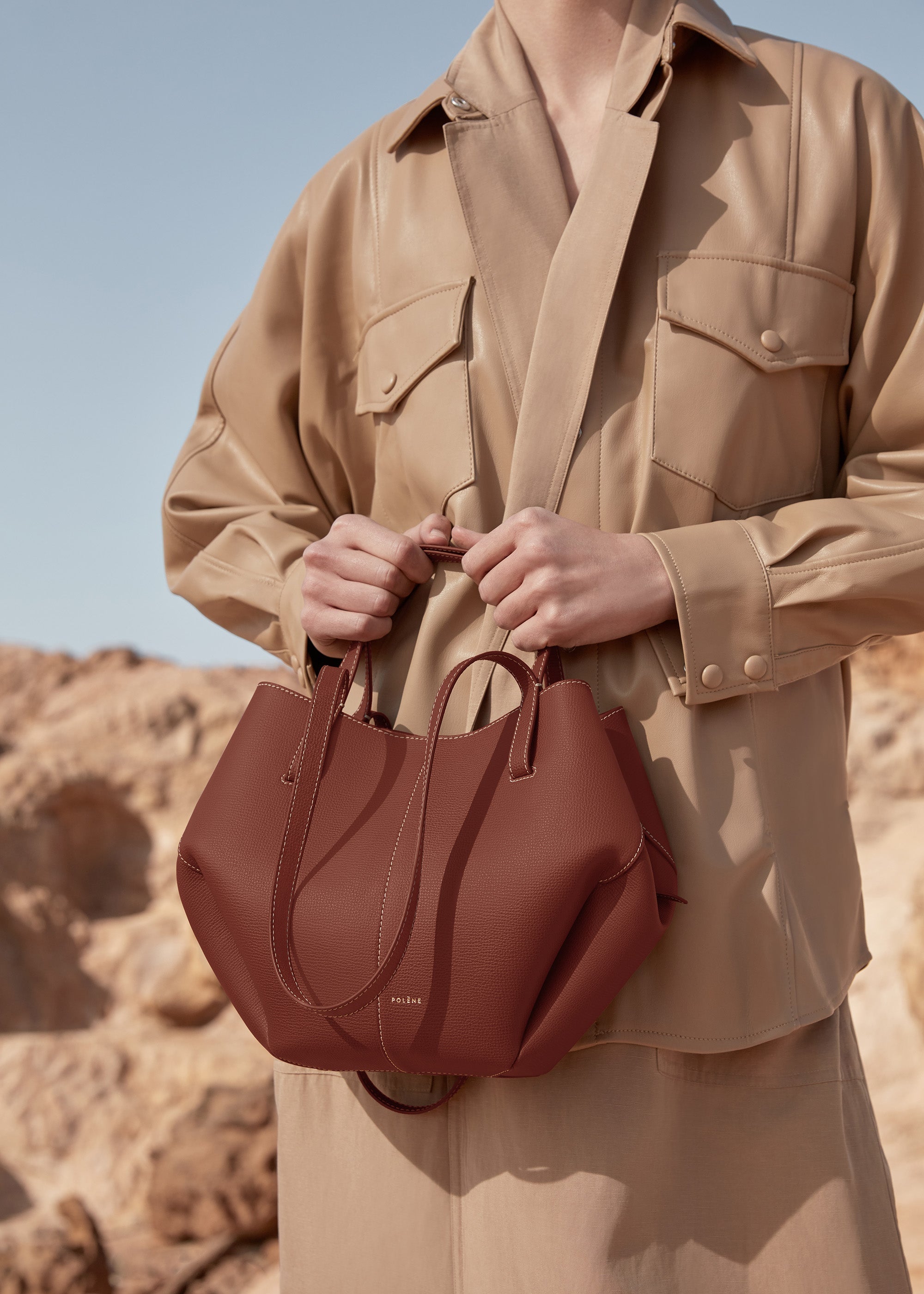 Polene Cyme Mini Textured Cognac