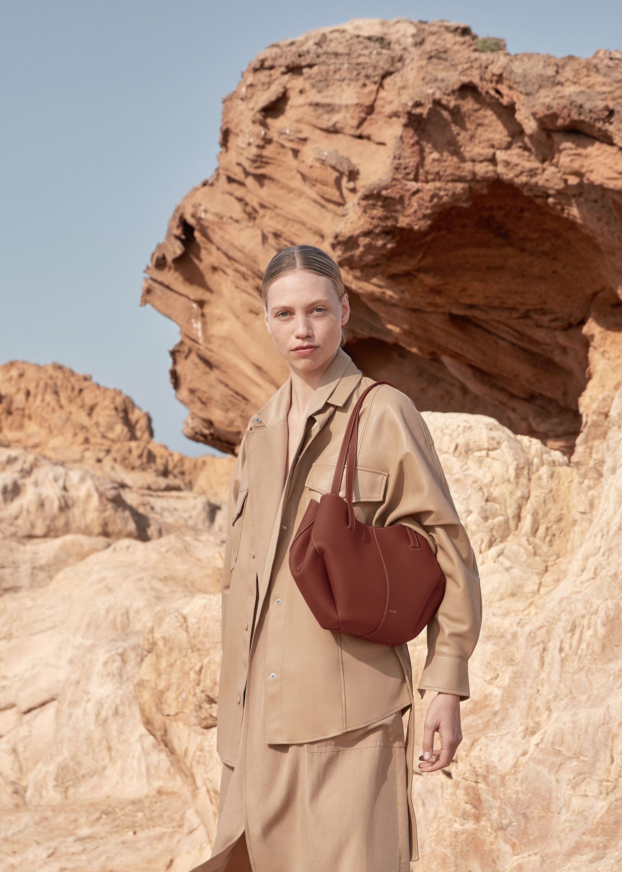 Polene Cyme Mini Textured Cognac