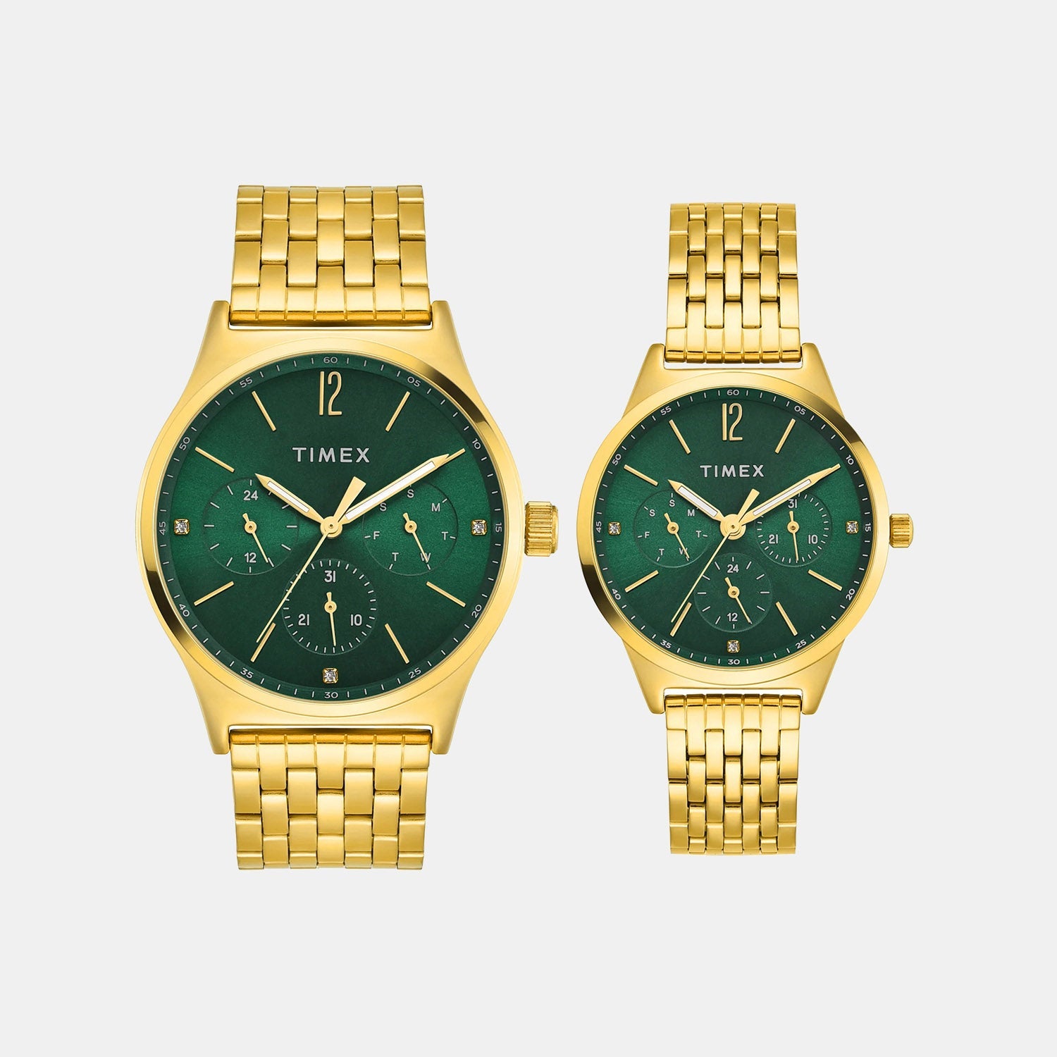 Timex Trendline Pair Quartz Dial Multi-Function Stainless Steel Watch Tw00Pr348