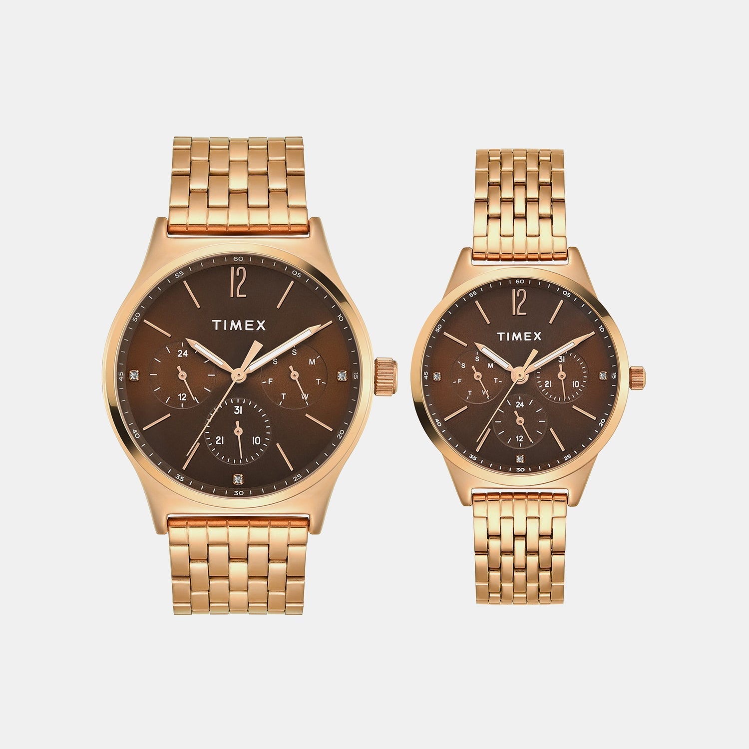 Timex Trendline Pair Quartz Dial Multi-Function Stainless Steel Watch Tw00Pr349