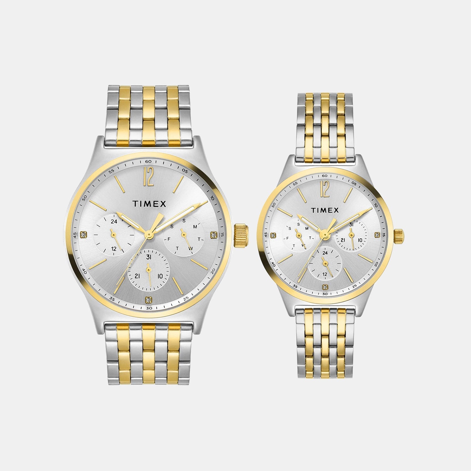Timex Trendline Couple Quartz Dial Multi-Function Stainless Steel Watch Tw00Pr350