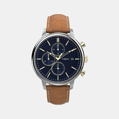 Timex Men Quartz Blue Dial Analog Leather Watch Tw2U39000Uj