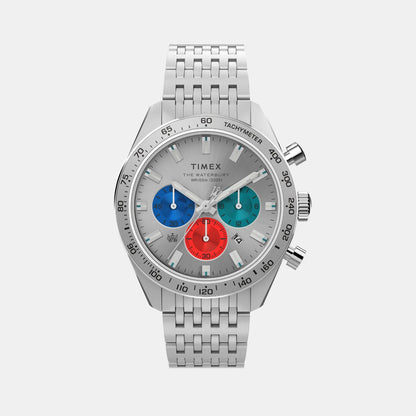 Timex Waterbury Men Quartz Silver Dial Chronograph Stainless Steel Watch Tw2V42400Uj
