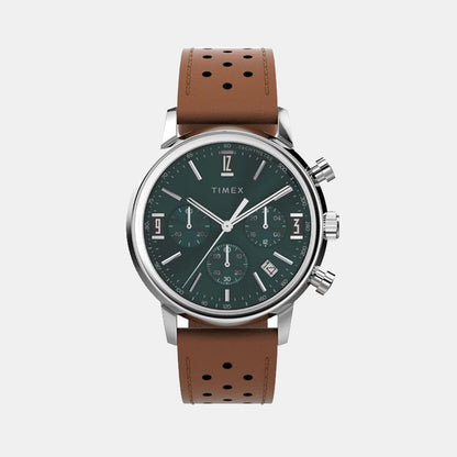 Timex Marlin Men Quartz Green Dial Chronograph Leather Watch Tw2W10100Uj