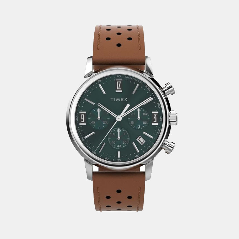 Timex Marlin Men Quartz Green Dial Chronograph Leather Watch Tw2W10100Uj